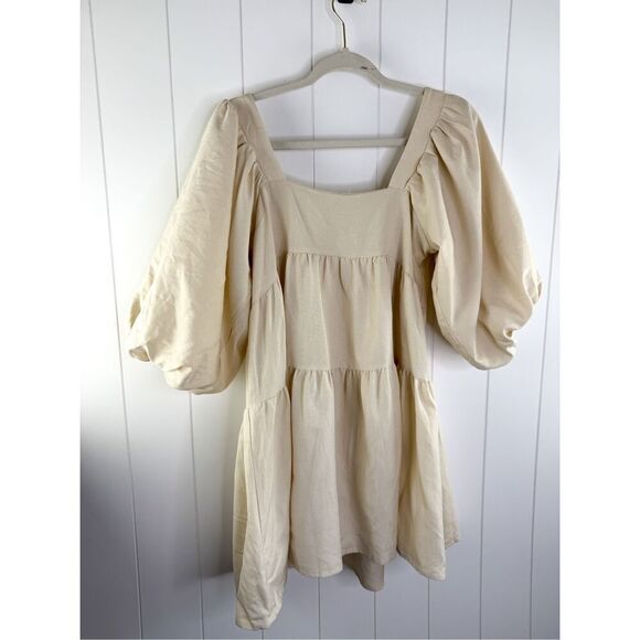 REVOLVE SNDYS Jamel Dress Beige Cream Babydoll Tiered Smock Linen 4 - Picture 4 of 12